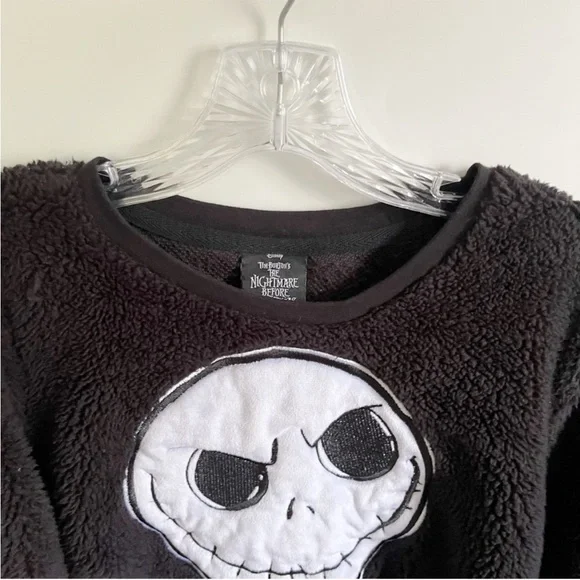 Disney The Nightmare Before Christmas sweatshirt black white Jack sherpa crop - Picture 6 of 9